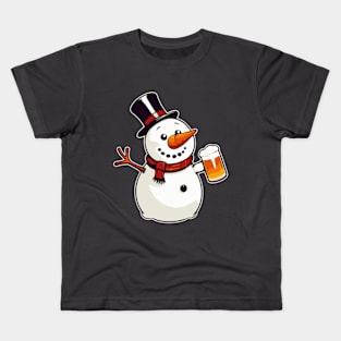 Humorous Snowman Beer Party - Funny Design for Christmas Cheer Kids T-Shirt